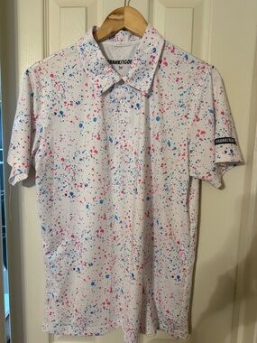 Men’s Polo Shank It Golf with Pink & Blue Splatter M